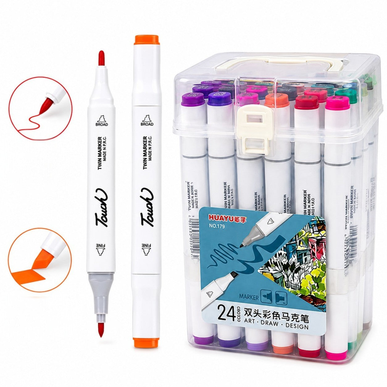 Markere Colorate 24/set in Gentuta Transparenta 14cm din Plastic Engros