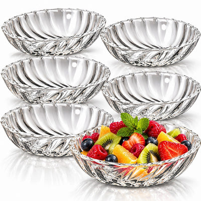 Bol din Sticla 6/Set, Model London Oval, 13.5x4x9.5cm, Transparent, cu Model Striat Engros