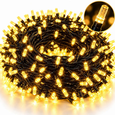 Instalatie Liniara LED de Craciun 15m, 200 LED-uri Cilindrice Tip Cristal, Lumina Alb Cald, Jocuri de Lumini si Efect Flash, Fir Negru Engros