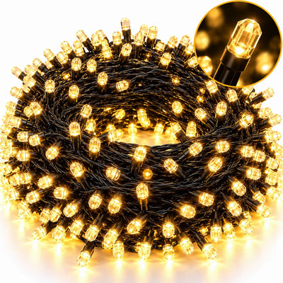 Instalatie Liniara LED de Craciun 15m, 200 LED-uri Hexagonale Tip Cristal, Lumina Alb Cald, Jocuri de Lumini si Efect Flash, Fir Negru Engros