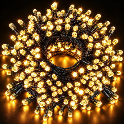 Instalatie Liniara LED de Craciun 15m, 200 LED-uri Hexagonale Tip Cristal, Lumina Alb Cald, Jocuri de Lumini si Efect Flash, Fir Negru Engros