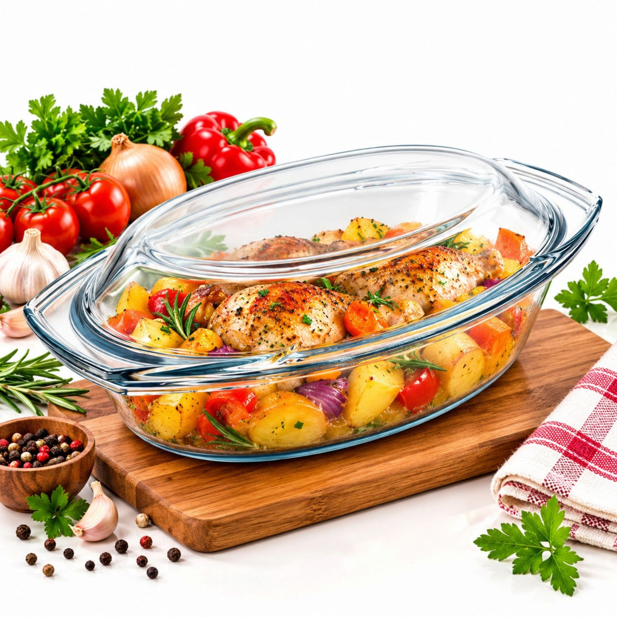 Vas Termorezistent Yena Mijotex 3L, Oval, cu Capac, 35.4x21cm, din Sticla Transparenta Engros