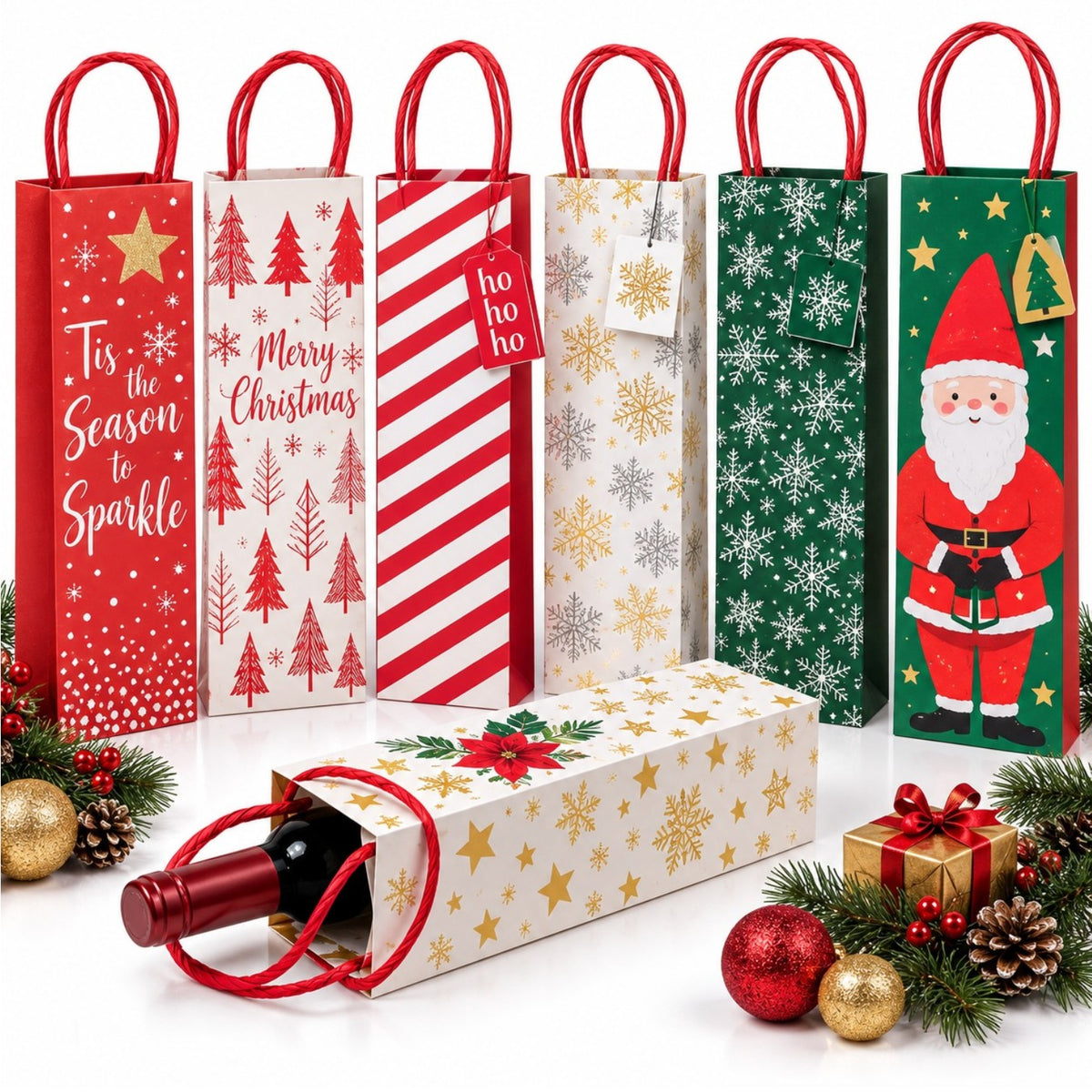 Pungi Cadou 12/set pentru Sticlă, de Crăciun 36x12cm Diferite Modele Engros