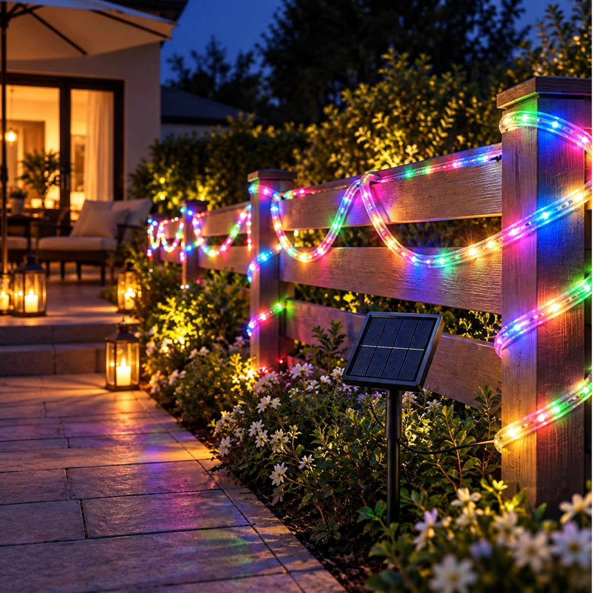 Instalatie Solara Tip Furtun 10m, 100 LED, Multicolor, cu Jocuri de Lumini si Efect Flash Engros