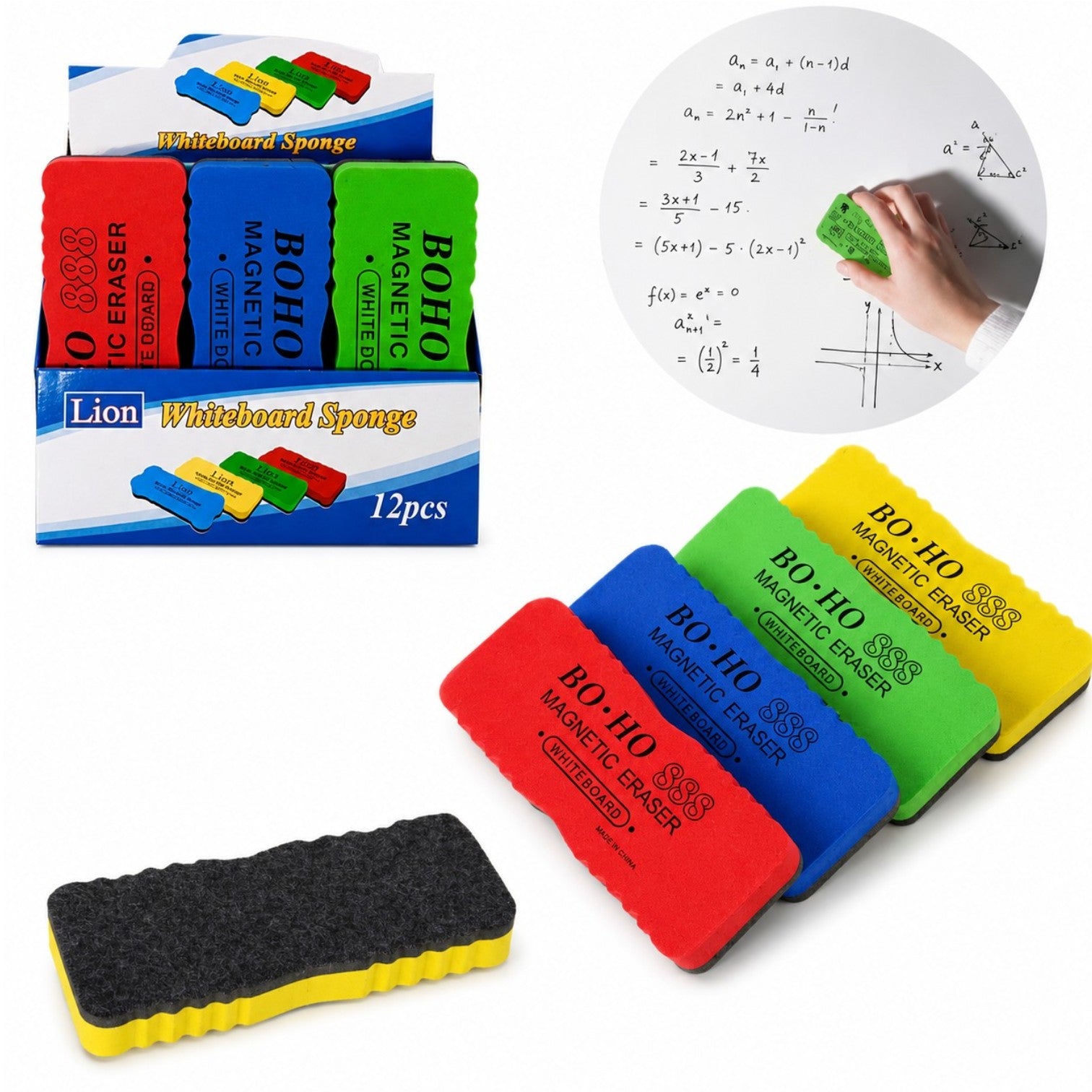Burete 12/set de Sters Tabla Magnetica, 15x6cm Diferite Culori Engros