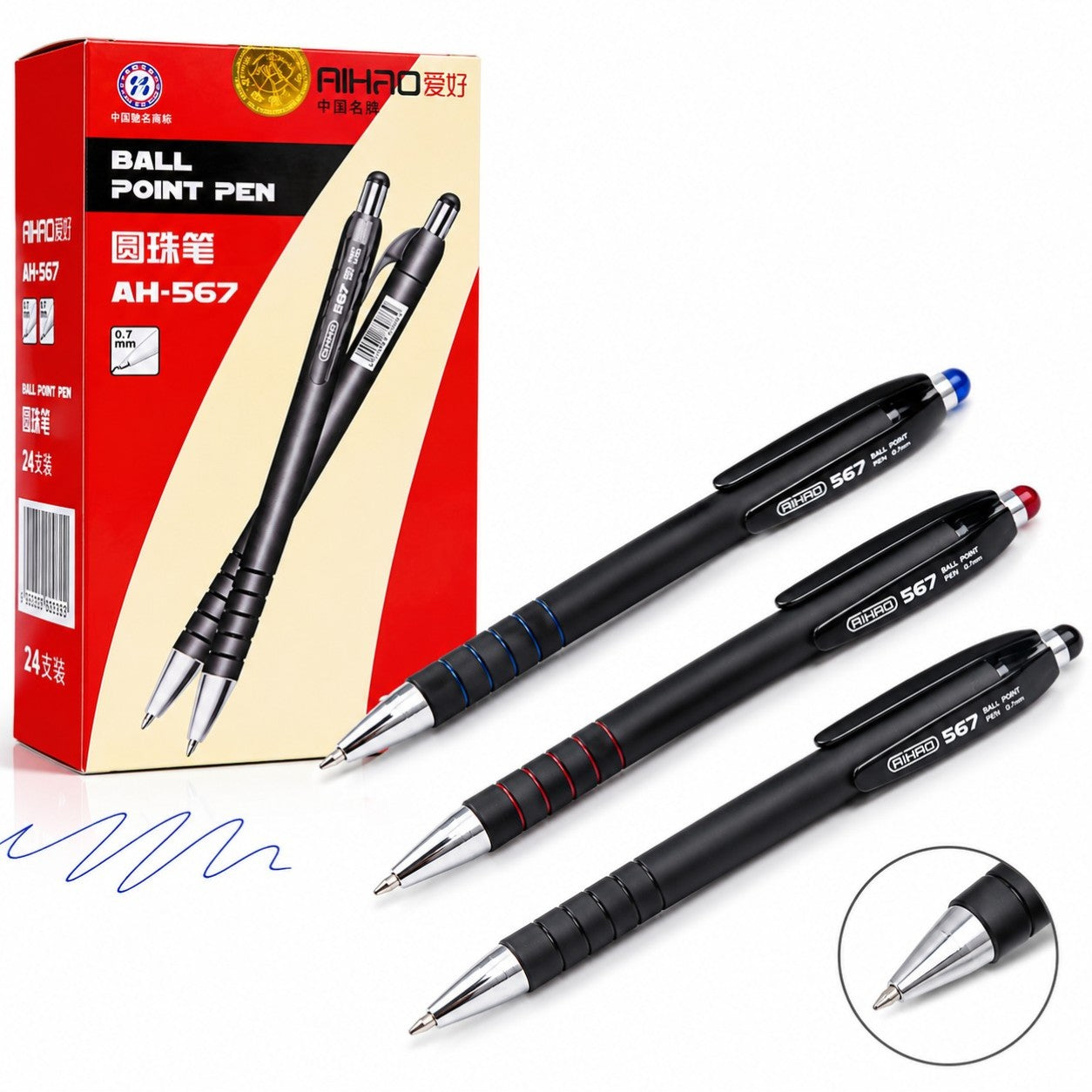 Pix cu Cerneală Albastră 24/set AIHAO 567, cu Mecanism Engros