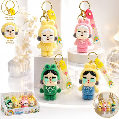 Breloc Crybaby 12/set, Păpuși Pluș Kawaii 8.5cm, cu Curea Silicon și Inel Metalic, Diferite Modele Engros