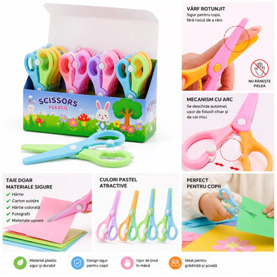 Foarfeci de Siguranta 24/set, cu Lame din Plastic, pentru Copii 13.5cm, Multicolore Engros