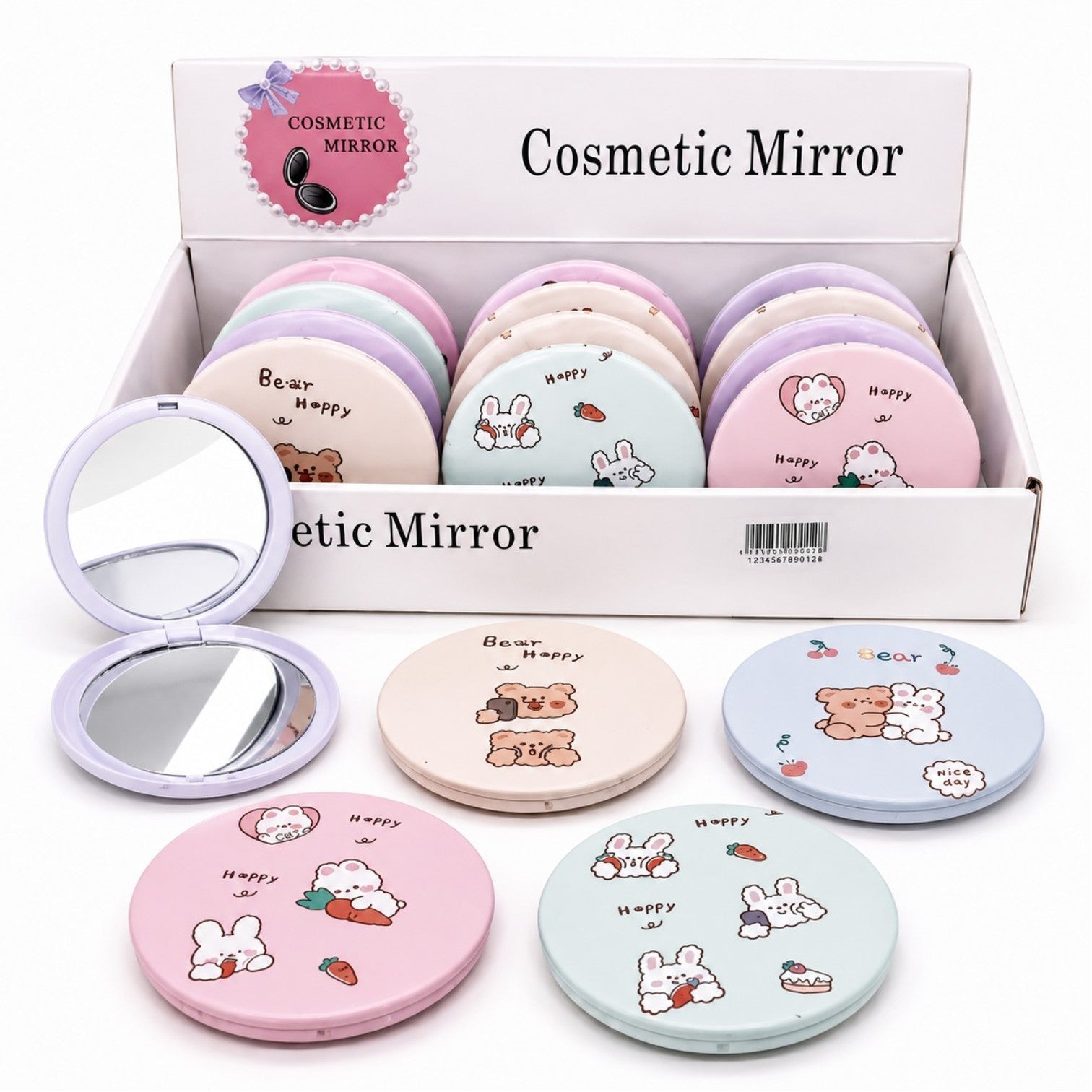 Oglindă Cosmetică 12/set, Rotundă 6cm, Modele cu Desene Drăguțe, Compactă și Portabilă Engros