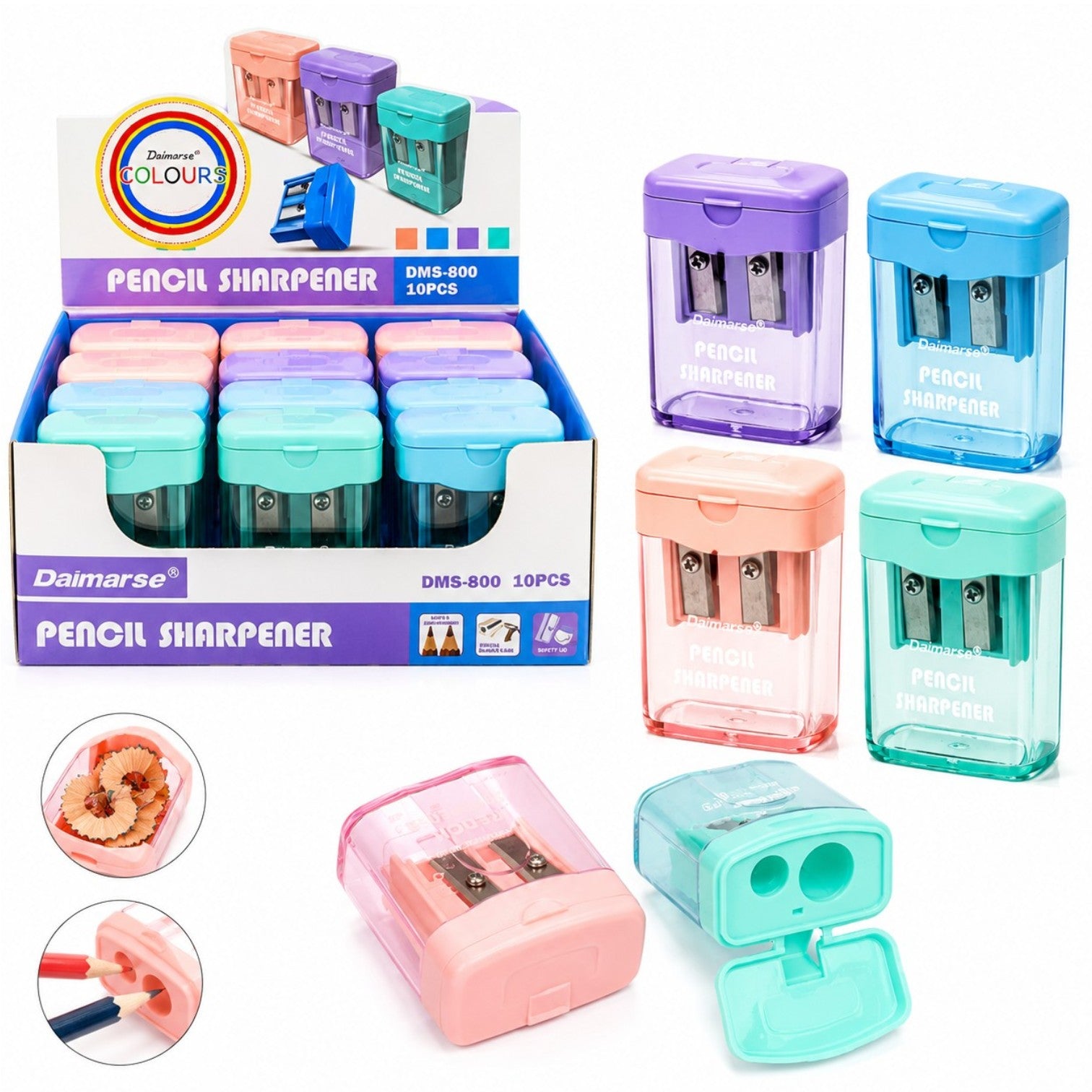 Ascuțitoare 2 Dimensiuni 4cm cu Recipient, Forma Patrata 24/set Diferite Culori Engros