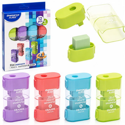 Ascuțitoare 6cm cu Gumă Integrată 24/set, Butoane Laterale pentru Curățare Rapidă Diferite Culori Engros