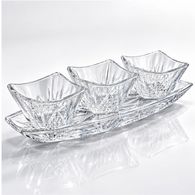 Boluri 9.5x6cm, cu Platou 30cm din Sticlă, 4 Piese, Model Cristal Engros