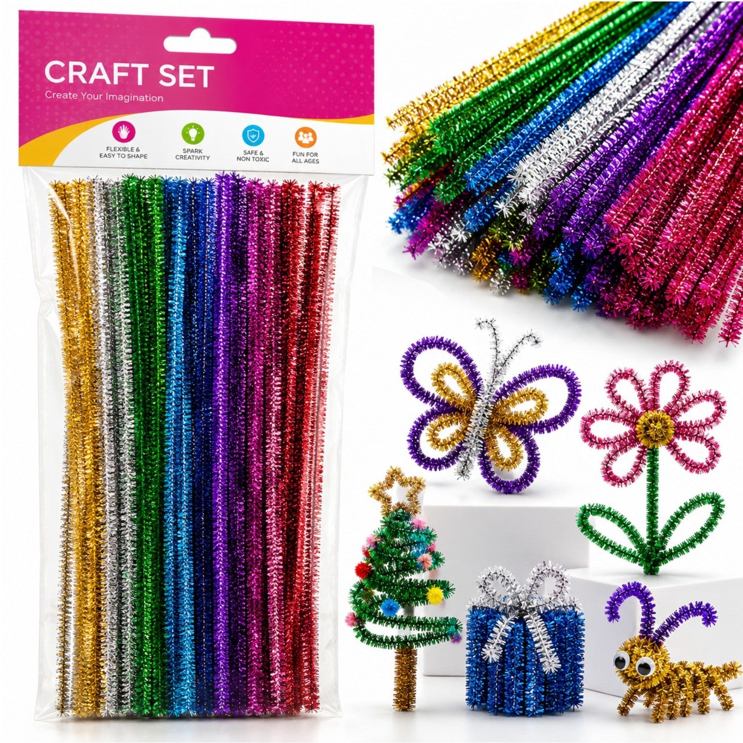 Sarme Plusate Metalizate 30cm, pentru Craft 30 Buc/Set, 12 Seturi Engros