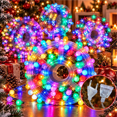 Instalatie LED Liniara Interconectabila pe Rola 30m, Fir Negru, 120 LED-uri Globulet 2cm, Lumina Multicolora, Diferite Modele, Interior si Exterior Engros