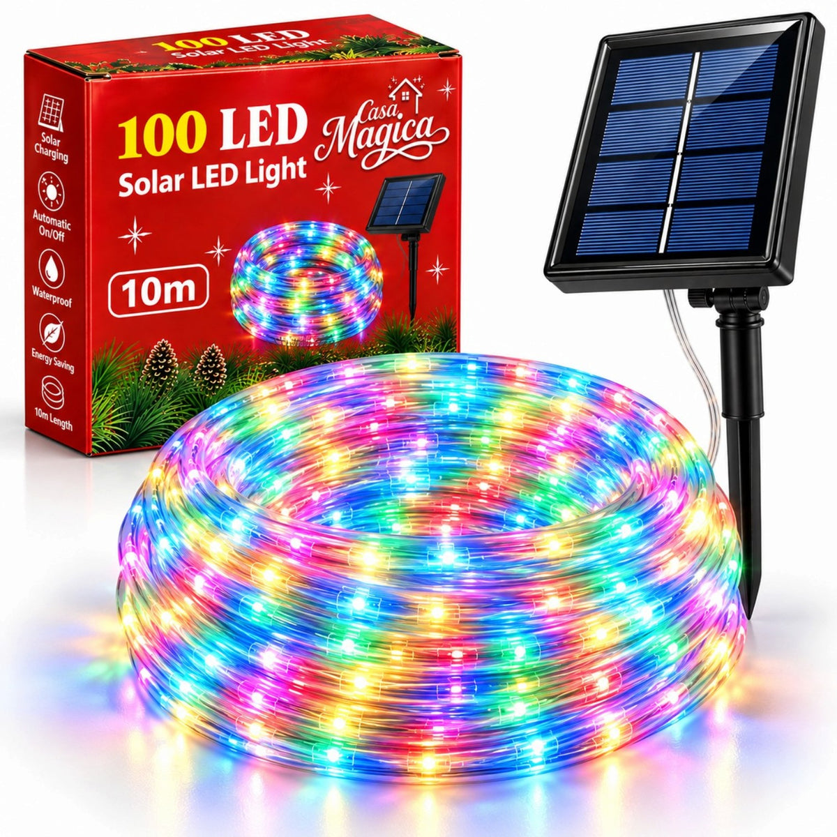 Instalatie Solara Tip Furtun 10m, 100 LED, Multicolor, cu Jocuri de Lumini si Efect Flash Engros
