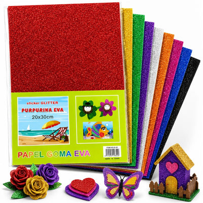 Coli din Spuma Autoadeziva cu Sclipici Glitter 20x30cm, 10 Buc/Set, Diferite Culori Engros