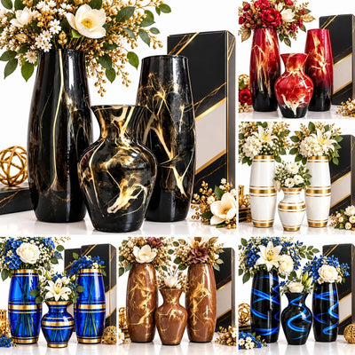 Vaze Decorative din Sticla, 3/Set, Diferite Culori si Modele, 2 Vaze Mari de 40 cm si 1 Vaza Mica de 22 cm Engros