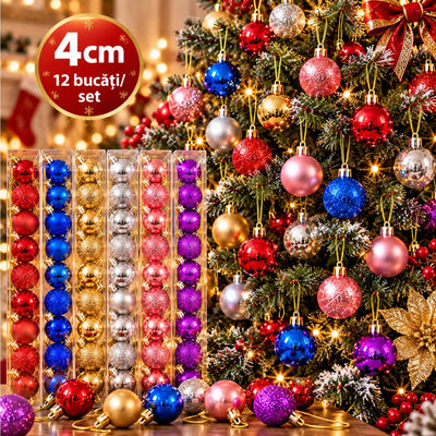 Globuri de Crăciun 12 Bucăți/Set, 4cm, Diverse Culori, Lucioase, Mate și cu Sclipici, pentru Brad Engros