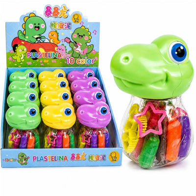 Plastilina pentru Copii 10 Culori, Model Dinozaur 12/set cu Forme pentru Modelaj, Diferite Culori Engros