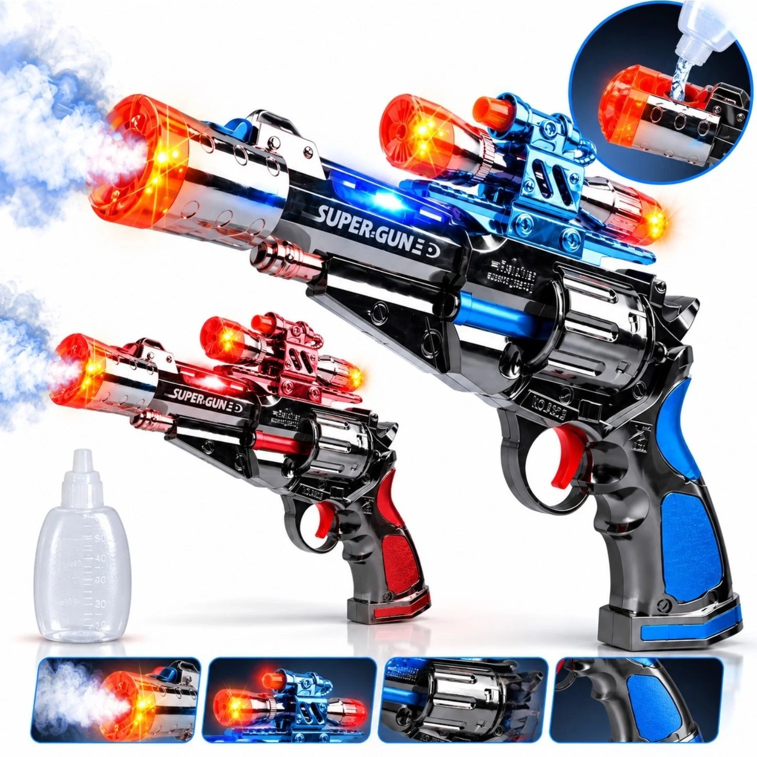Pistol de Jucarie Spatial 28x23cm, cu Fum, Sunete, Lumini LED, Luneta si Efecte Interactive, Diferite Culori Engros