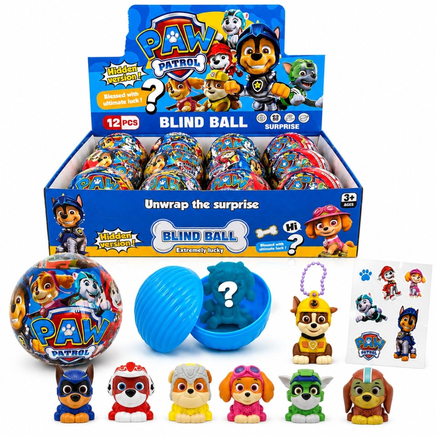 Bila cu Figurina Surpriza Mashems Paw Patrol 12/Set, cu Stickere si Agatatoare, Diferite Modele Engros