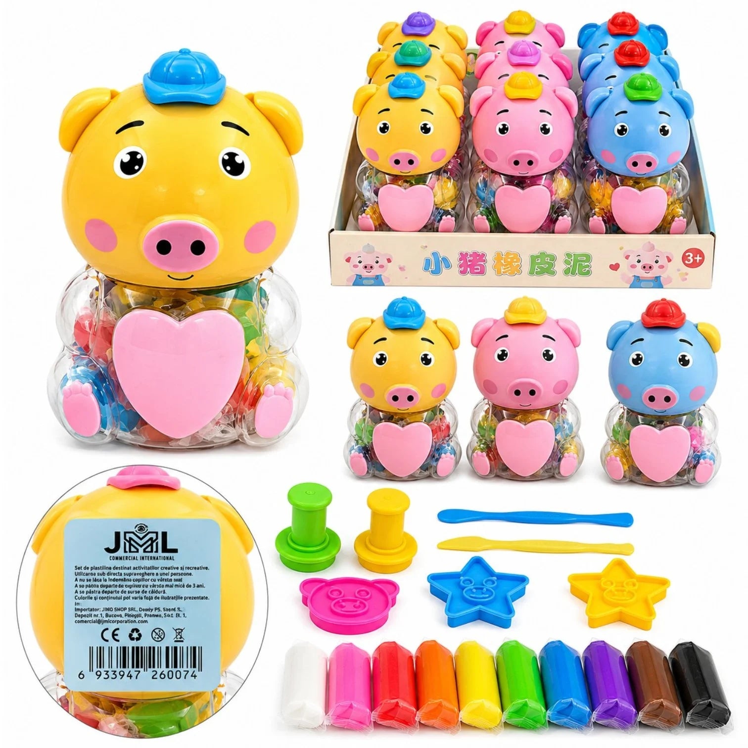 Plastilina de Modelat 6/set, Model Purcelus cu 12 Culori si Accesorii pentru Modelat, Diferite Culori Engros