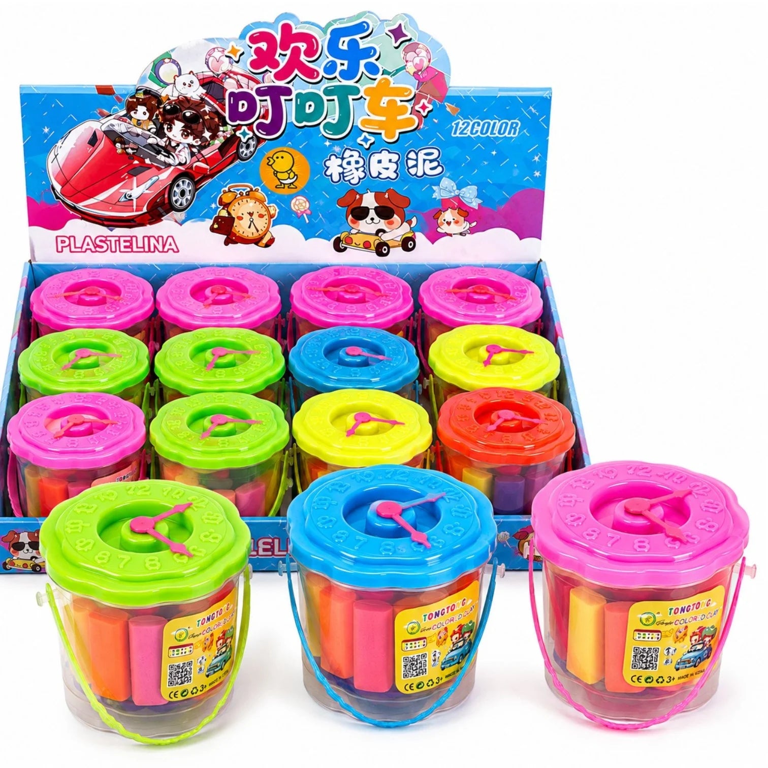 Plastilina pentru Copii 14 Culori, in Galetusa cu Capac Tip Ceas, 12 Seturi, Diferite Culori Engros