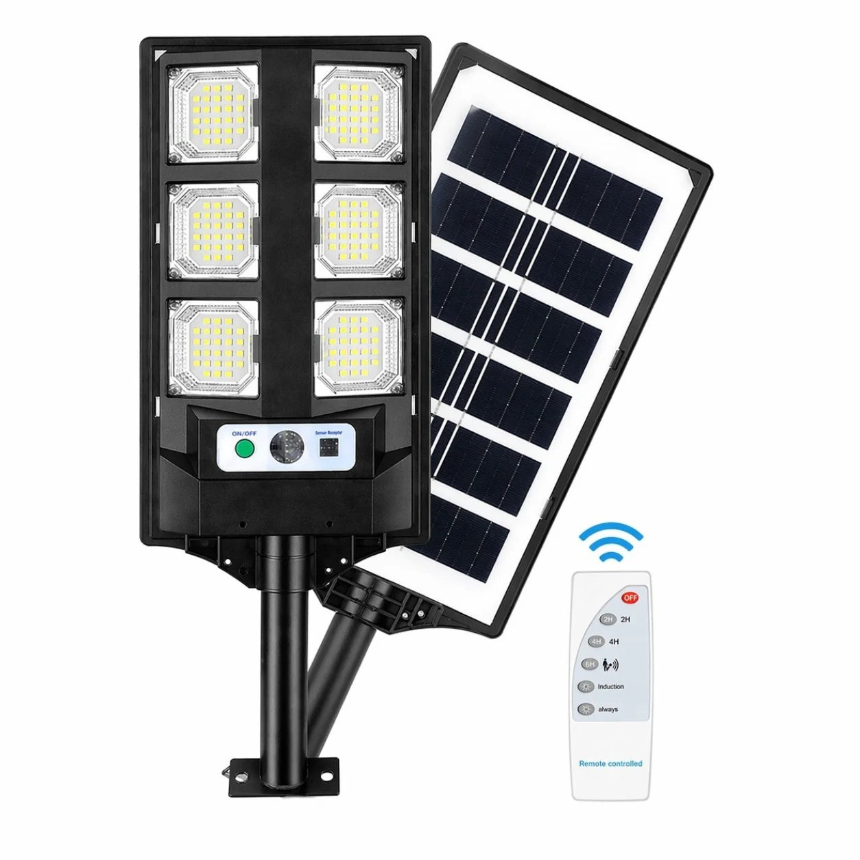 Lampă Solară Stradală BK260-6, 43cm, cu Panou Solar Integrat, 6 LED-uri Puternice, Telecomandă, Senzor de Lumină, Rezistentă la Apă Engros