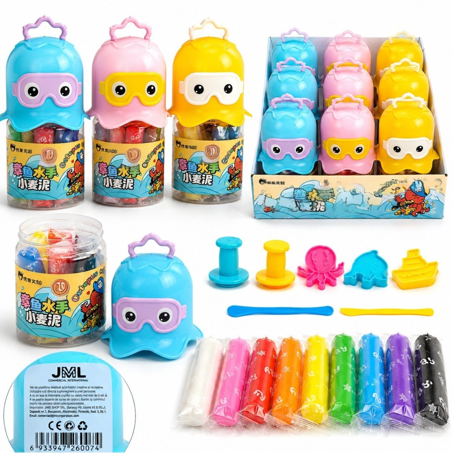 Plastilina de Modelat 6/set, Model Caracatita cu 12 Culori si Accesorii pentru Modelat, Diferite Culori Engros
