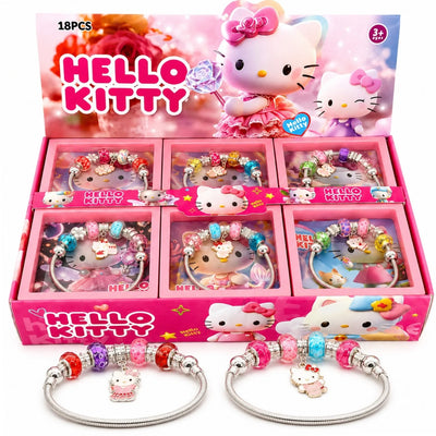 Bratara Stil Pandora 18/set, cu Margele Colorate si Pandantiv Hello Kitty, Diferite Modele Engros
