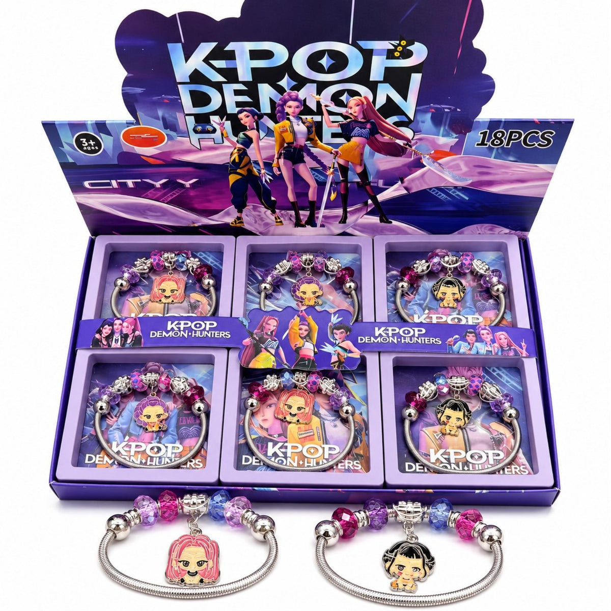 Bratara Stil Pandora 18/set, cu Margele Colorate si Pandantiv K-Pop Demon Hunters, Diferite Modele Engros