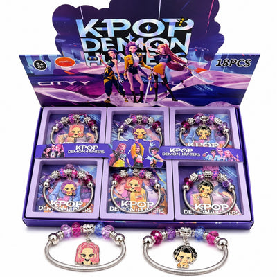 Bratara Stil Pandora 18/set, cu Margele Colorate si Pandantiv K-Pop Demon Hunters, Diferite Modele Engros