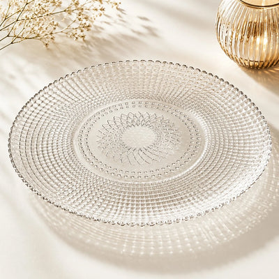 Platou din Sticlă 6/set, Transparent 27cm, Model Floral Engros