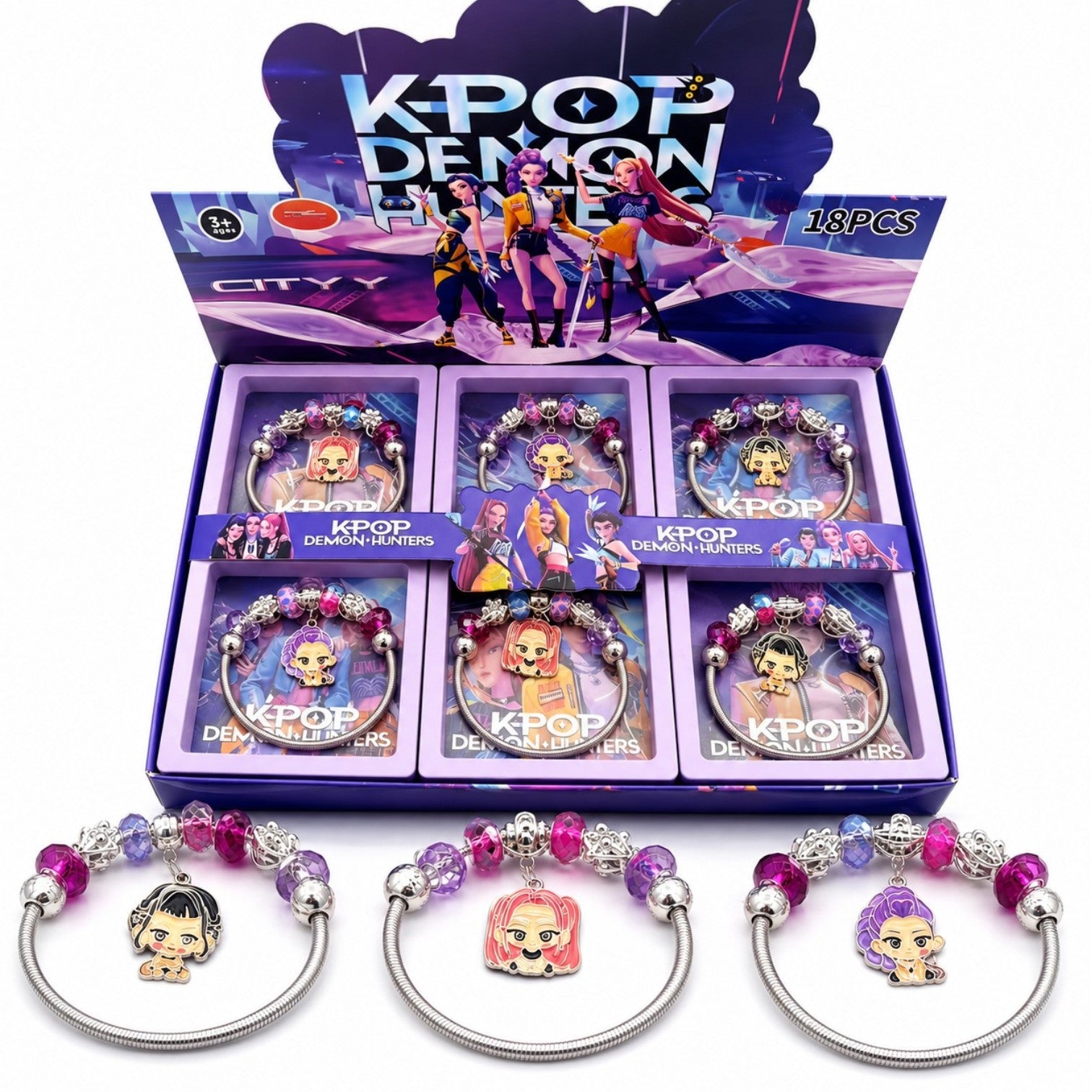 Bratara Stil Pandora 18/set, cu Margele Colorate si Pandantiv K-Pop Demon Hunters, Diferite Modele Engros