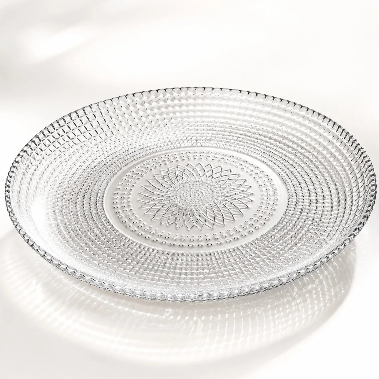 Platou din Sticlă 6/set, Transparent 27cm, Model Floral Engros