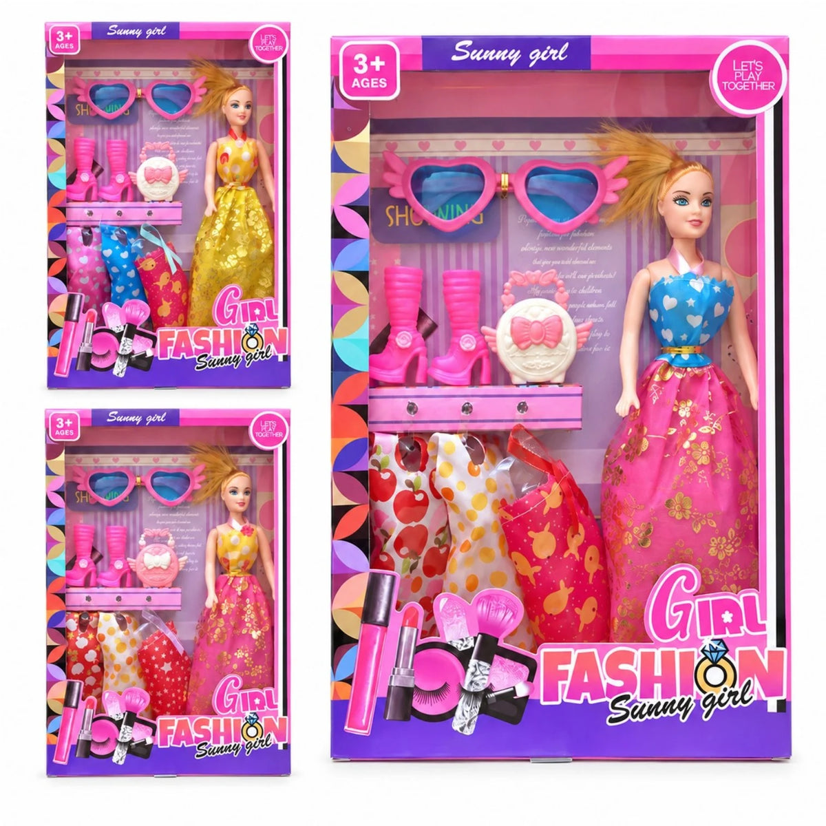 Papusa din Plastic 26cm, cu 3 Rochite de Schimb si Accesorii, Diferite Modele Engros