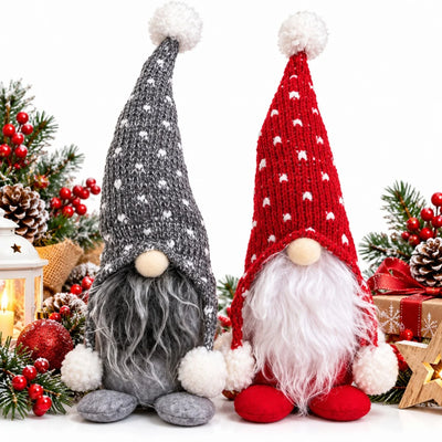 Pitic Spiridus Decorativ de Craciun 28cm, cu Caciula Tricotata, Barba Pufoasa si Baza Stabilizatoare cu Greutate, Diferite Culori Engros