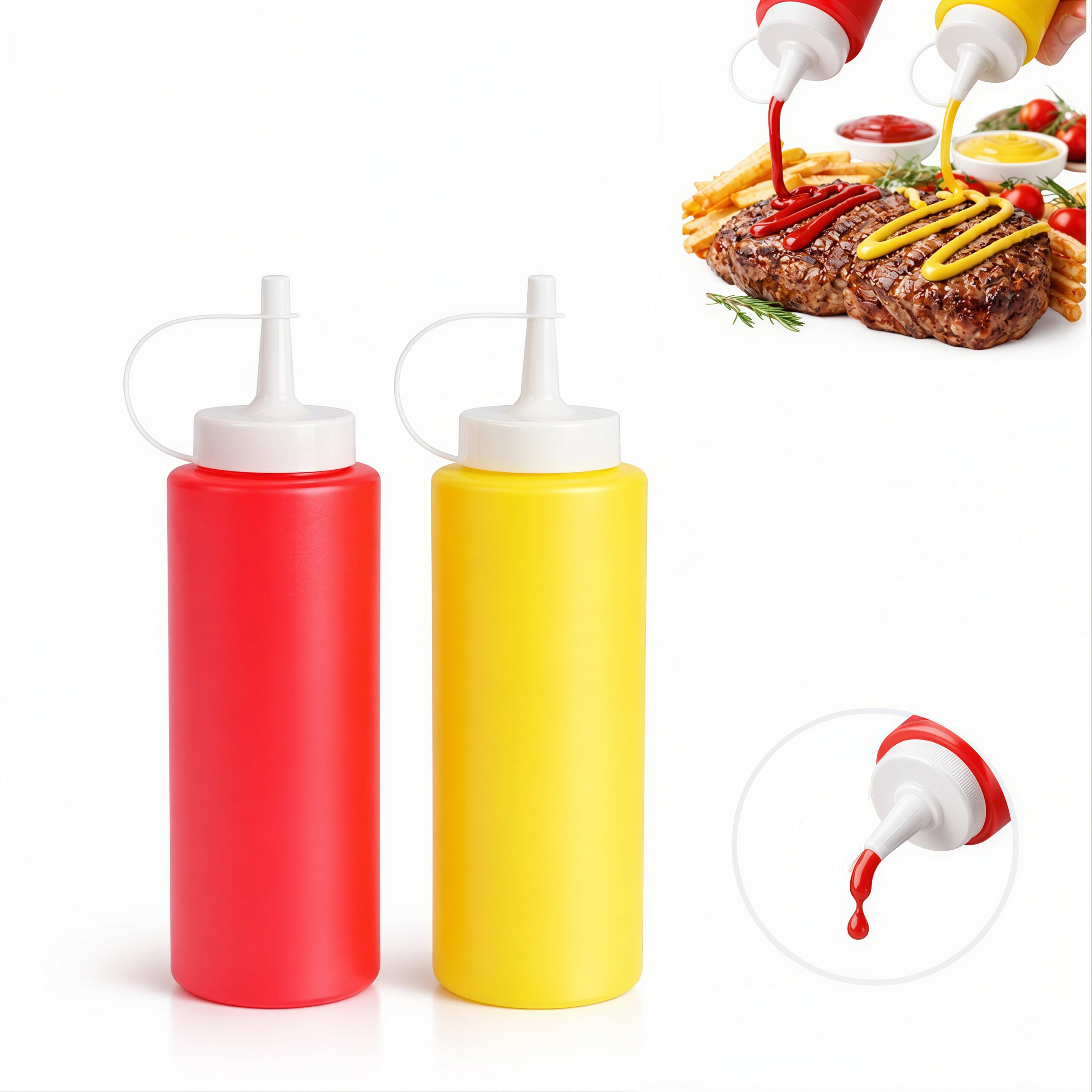 Sticle Dozatoare Sos 2/set, cu Capac și Duză 18.5cm, din Plastic Engros