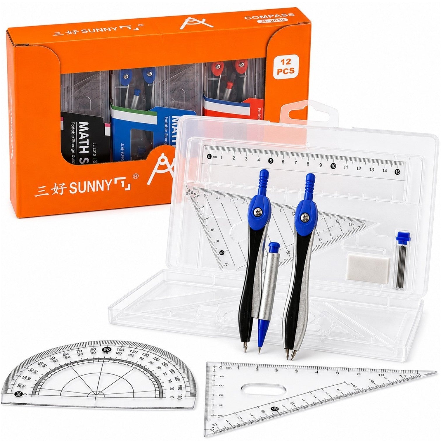 Trusa Geometrica cu 8 Piese, 12 Truse/set, din Plastic, 17cm, Diferite Culori Engros