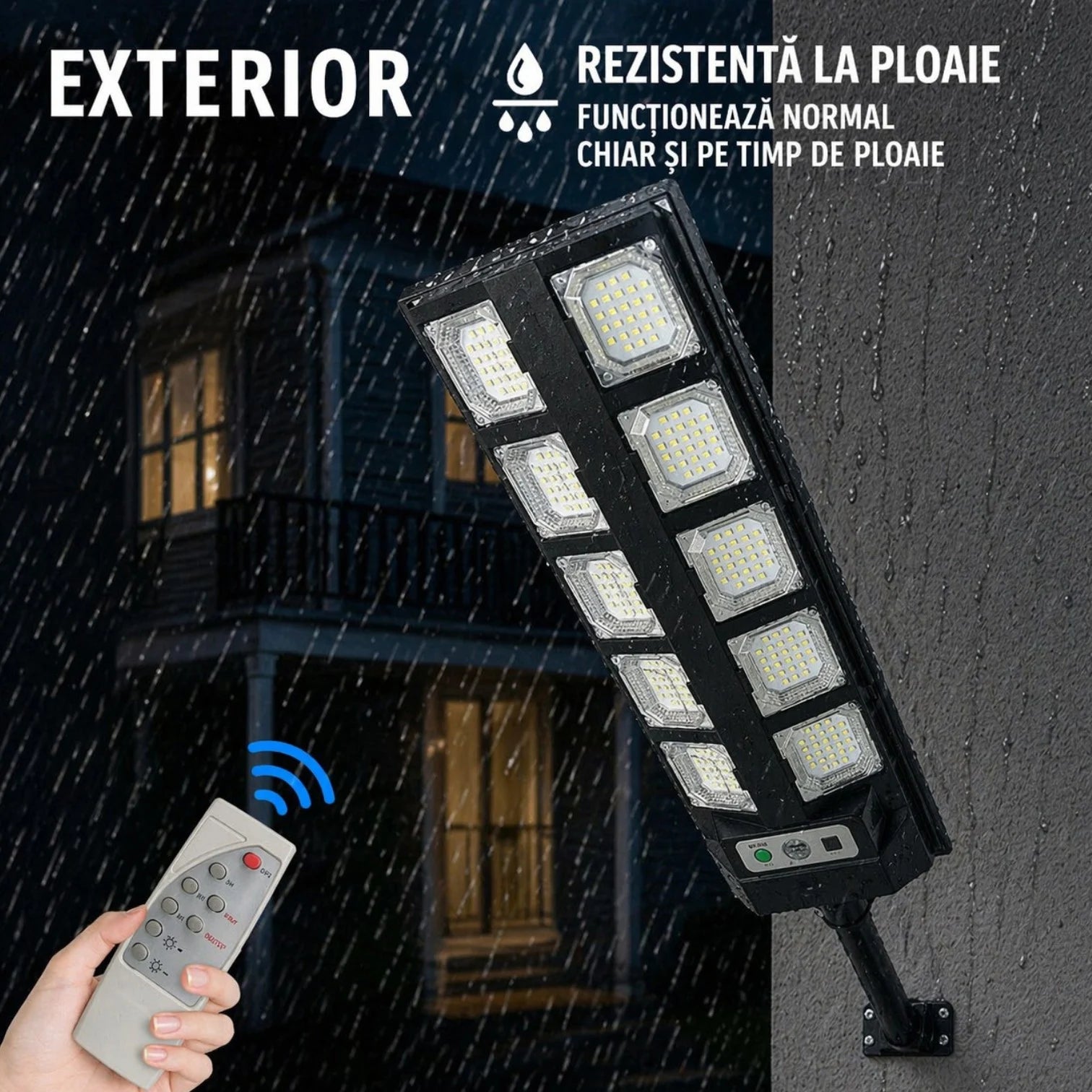 Lampă Solară Stradală BK260-10, 60cm, cu Panou Solar Integrat, 10 LED-uri Puternice, Telecomandă, Senzor de Lumină, Rezistentă la Apă Engros