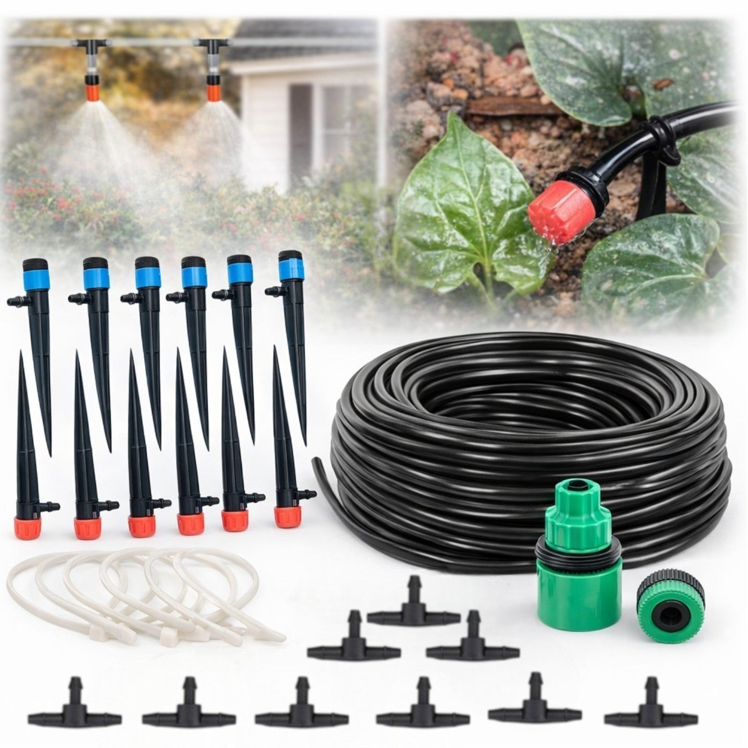 Kit Irigare Picurare Grădină 10cm, cu Furtun, Duze Reglabile si Conectori, Set Profesional Udare Plante Engros