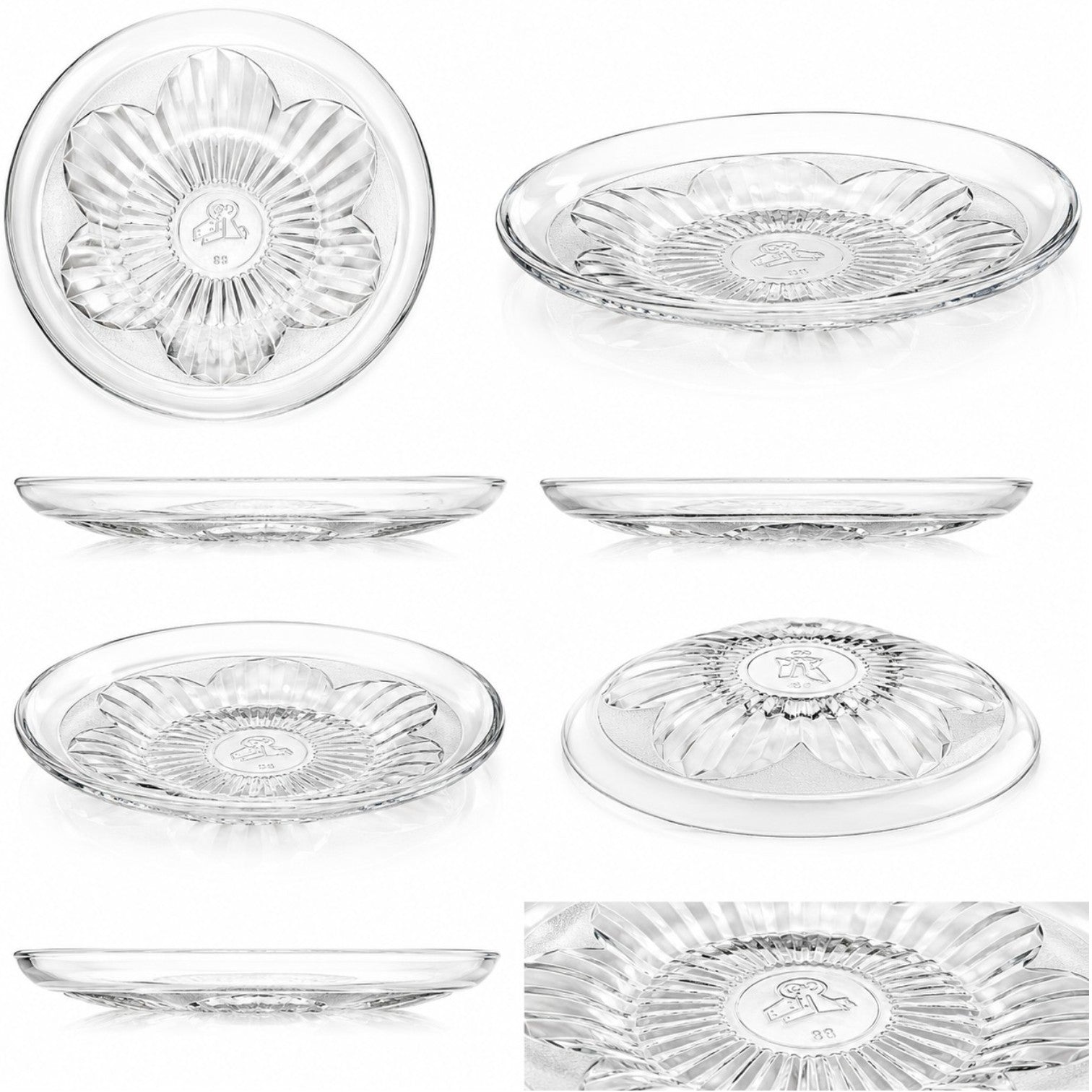 Farfurie Adâncă din Sticlă 6/set, Transparentă 23cm, Model Floral Engros