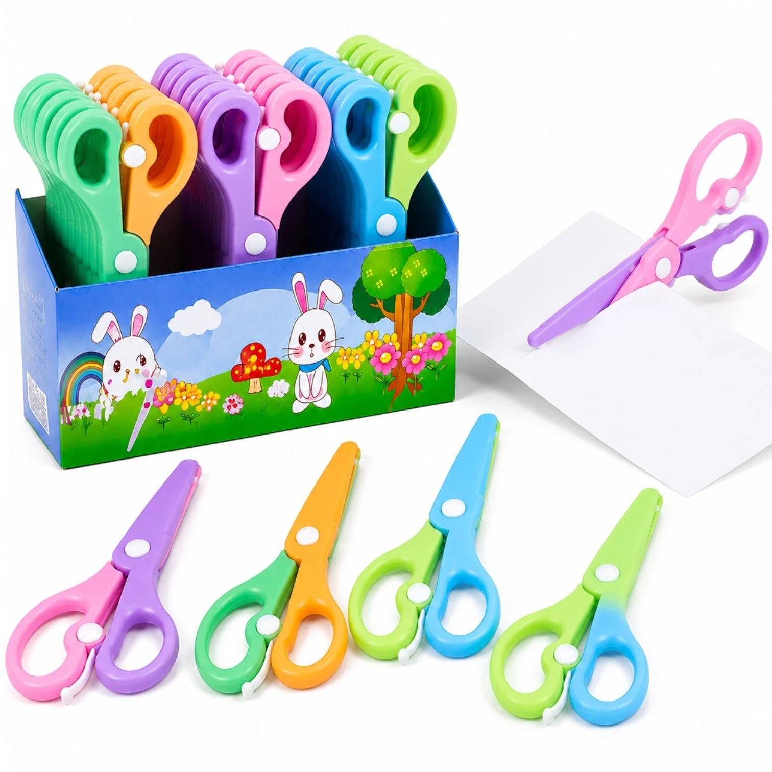 Foarfeci de Siguranta 24/set, cu Lame din Plastic, pentru Copii 13.5cm, Multicolore Engros