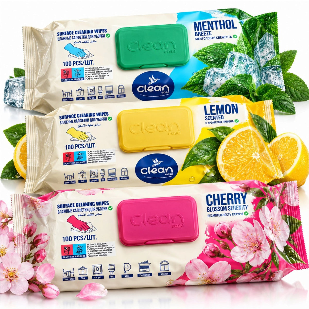 Servetele Umede cu Bicarbonat Mari Universale pentru Curatarea Suprafetelor, 100 Buc/Pachet, Diferite Arome Engros