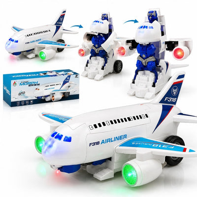 Avion Transformabil în Robot F318, 24×23×13cm, cu Lumini LED, Muzică și Deplasare Automată Engros