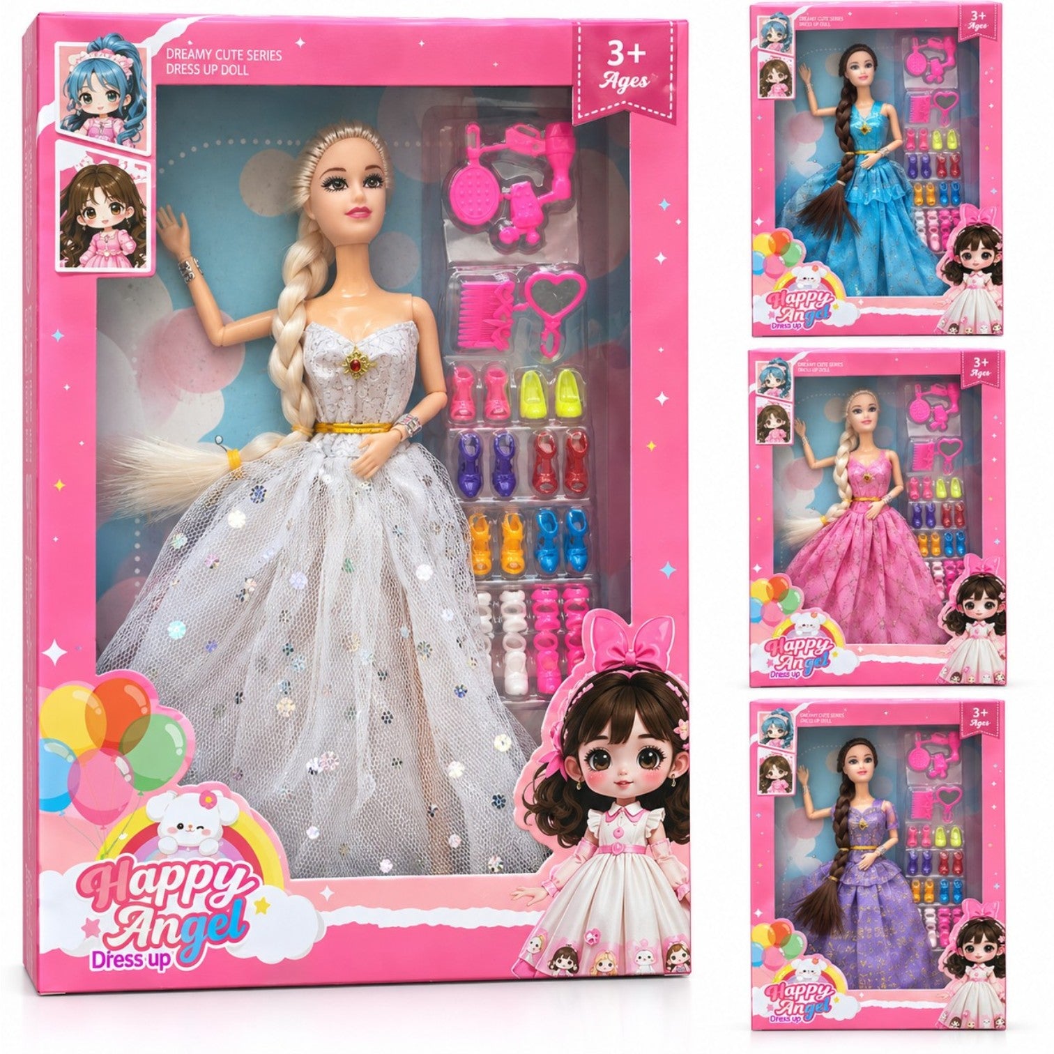 Papusa Mobila din Plastic 30cm, cu Rochie Eleganta, 8 Perechi de Pantofi si Accesorii, Diferite Modele Engros