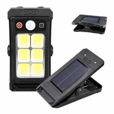 Lampă Solară LED 17x8cm, Tip Clește Reglabil, 6 LED-uri COB Puternice, Senzor de Mișcare, Panou Solar Integrat, Montaj Rapid pe Gard sau Balustradă, Rezistentă la Apă Engros