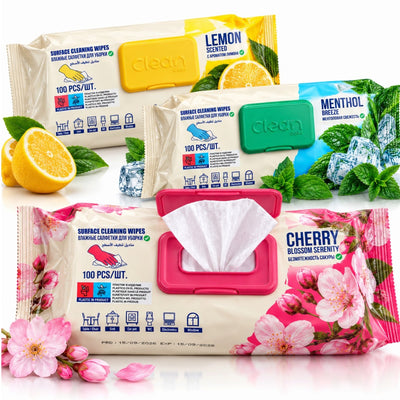 Servetele Umede cu Bicarbonat Mari Universale pentru Curatarea Suprafetelor, 100 Buc/Pachet, Diferite Arome Engros