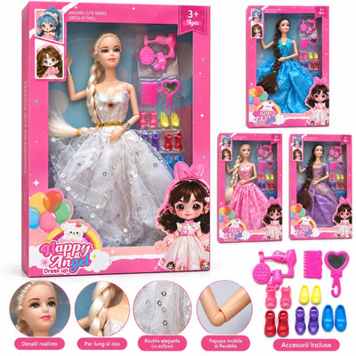 Papusa Mobila din Plastic 30cm, cu Rochie Eleganta, 8 Perechi de Pantofi si Accesorii, Diferite Modele Engros