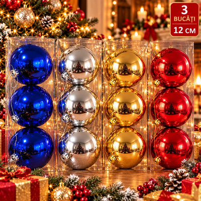 Globuri de Crăciun 3 Bucăți/Set, 12cm, Lucioase, Diverse Culori, pentru Brad Engros